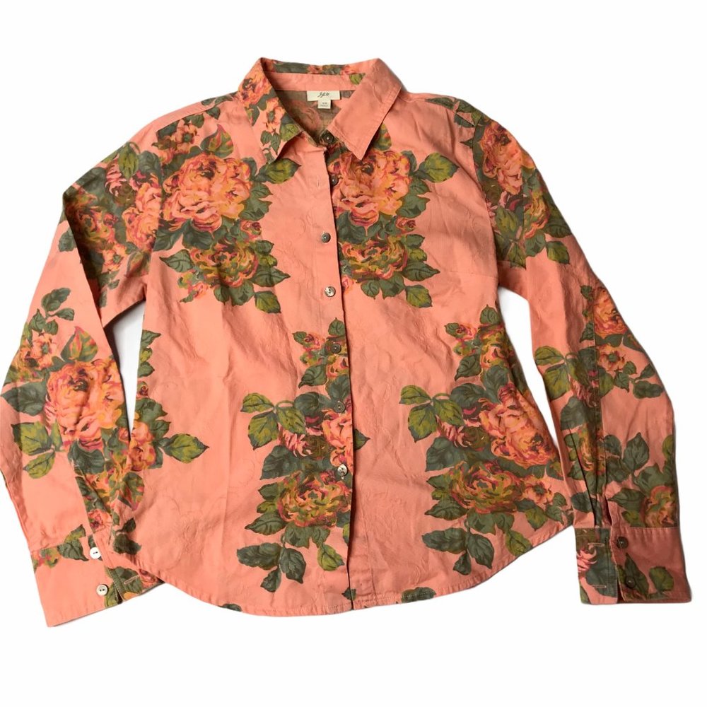 J. Jill Women's XS Button Shirt Pink Floral Rose, Long Sleeve